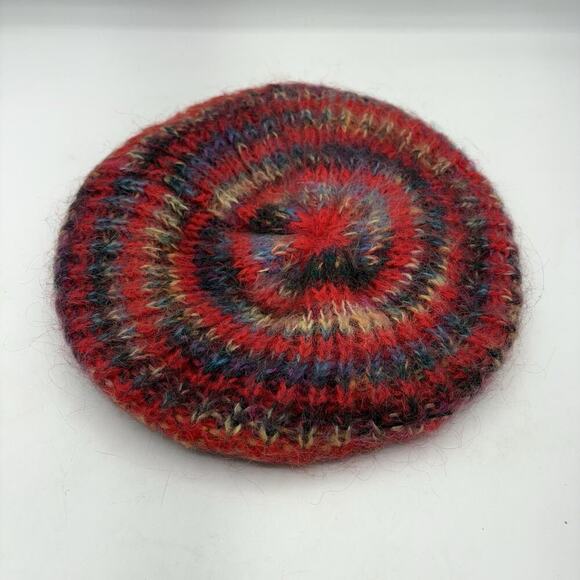 Vintage Hand-Knit‎ Multicolor Mohair Wool Blend Beret Hat (286) - Picture 1 of 3